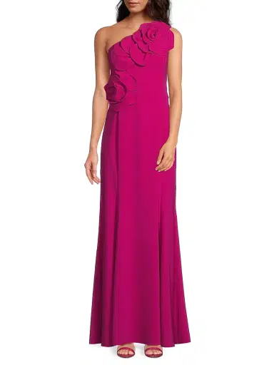 Shani Women's One-Shoulder Floral Appliqué Crepe Gown | Thumbnail 2 Shani Women's One-Shoulder Floral Appliqué Crepe Gown | Thumbnail 2