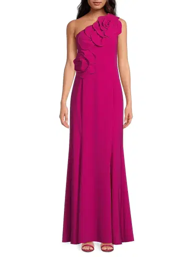 Shani Women's One-Shoulder Floral Appliqué Crepe Gown | Thumbnail 3 Shani Women's One-Shoulder Floral Appliqué Crepe Gown | Thumbnail 3