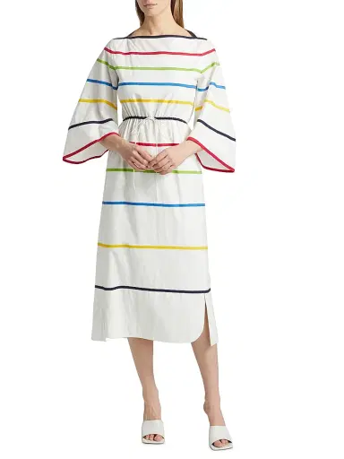 Rosie Assoulin Women's Ribbon Striped Cotton Boatneck Midi-Dress | Thumbnail 2 Rosie Assoulin Women's Ribbon Striped Cotton Boatneck Midi-Dress | Thumbnail 2