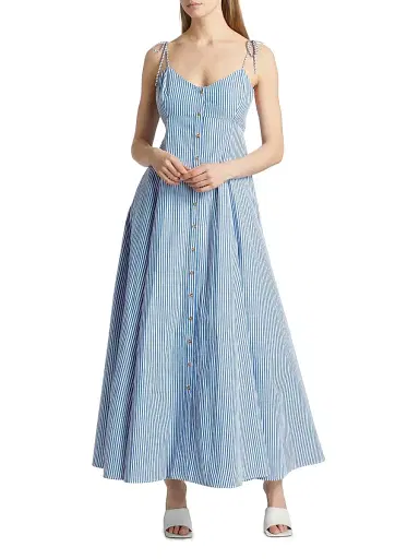 Rosie Assoulin Women's High Garden Striped Cotton Sleeveless Maxi Dress - Blue Stripe - Size 10 | Thumbnail 2
