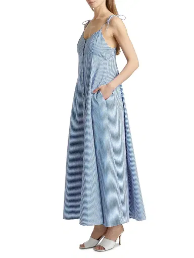 Rosie Assoulin Women's High Garden Striped Cotton Sleeveless Maxi Dress - Blue Stripe - Size 10 | Thumbnail 4