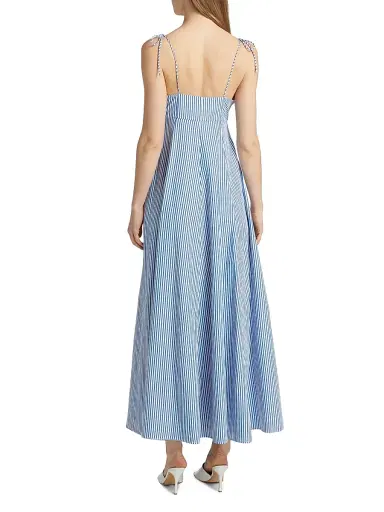 Rosie Assoulin Women's High Garden Striped Cotton Sleeveless Maxi Dress - Blue Stripe - Size 10 | Thumbnail 5