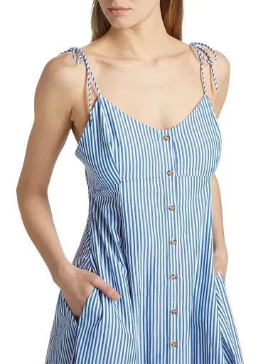 Rosie Assoulin Women's High Garden Striped Cotton Sleeveless Maxi Dress - Blue Stripe - Size 10 | Thumbnail 6