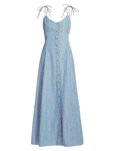 Rosie Assoulin Women's High Garden Striped Cotton Sleeveless Maxi Dress - Blue Stripe - Size 10 | Thumbnail 1