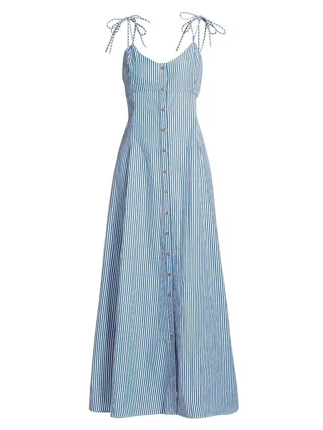 Rosie Assoulin Women's High Garden Striped Cotton Sleeveless Maxi Dress - Blue Stripe