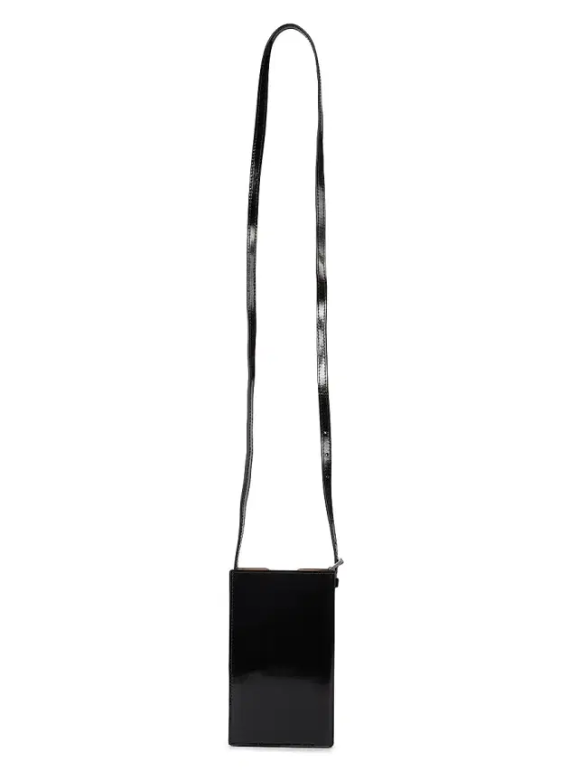 Men's Patent Leather Credit Card Pocket Phone Holder - Black