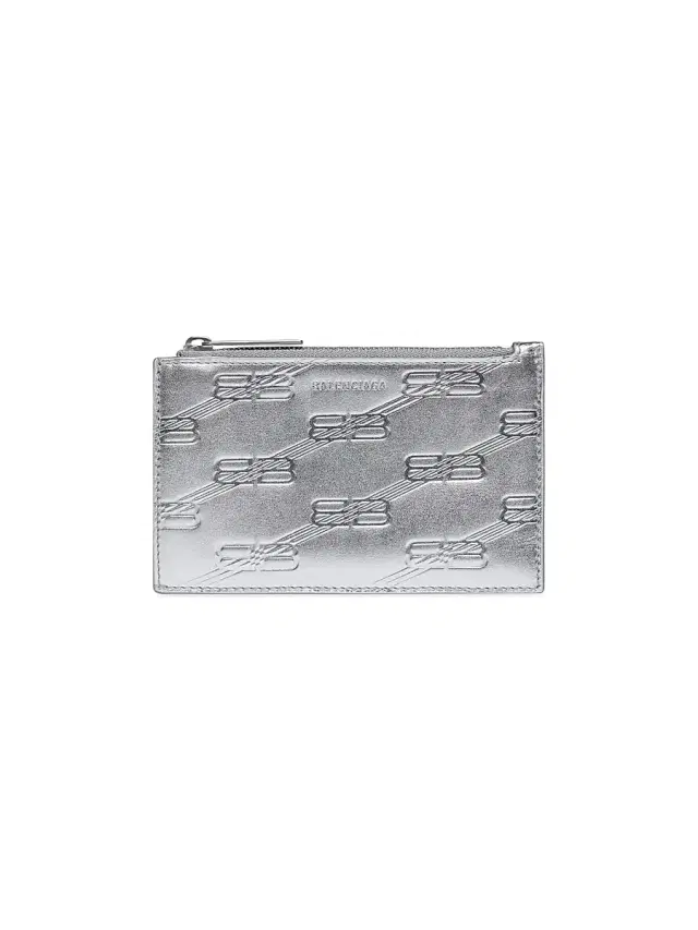 Men's Embossed Monogram Long Coin and Card Holder in Box - Silver