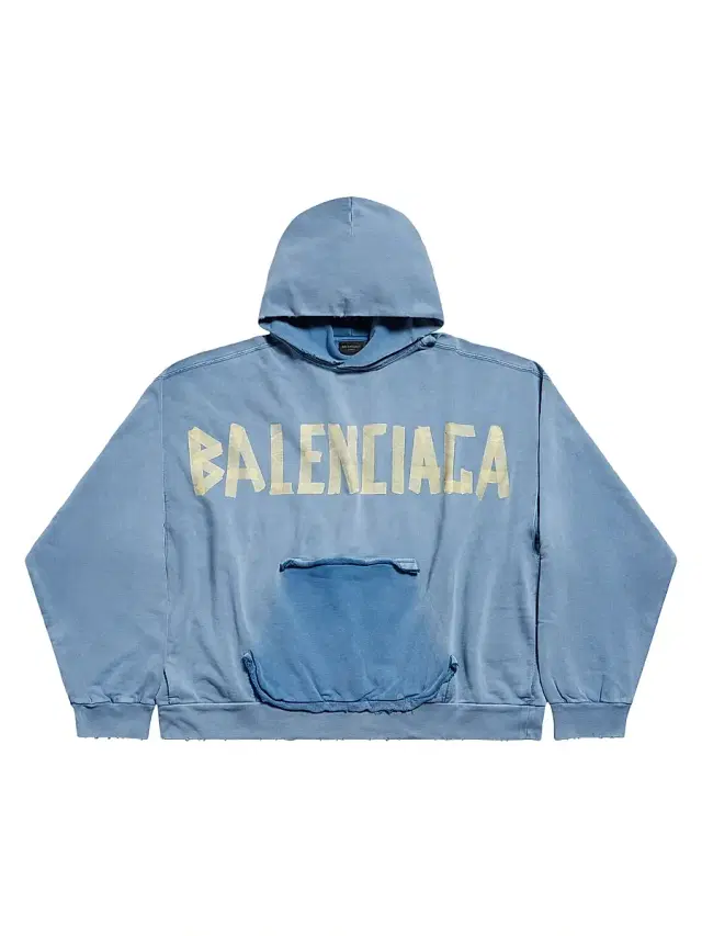 Men's Tape Type Ripped Pocket Hoodie - Faded Blue