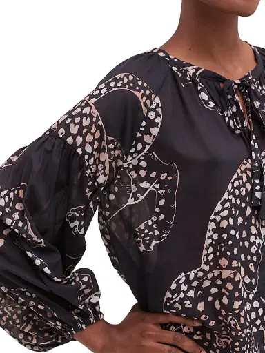 Desmond & Dempsey Women's Cotton Blouson-Sleeve Kaftan - Jag Navy - Size Large | Thumbnail 4