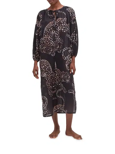 Desmond & Dempsey Women's Cotton Blouson-Sleeve Kaftan - Jag Navy - Size Large | Thumbnail 1