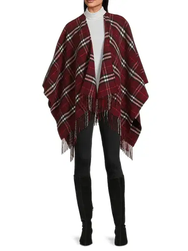 Burberry Women's Charlotte Check Wool-Cashmere Cape - Oxblood | Thumbnail 2