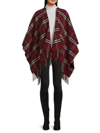 Burberry Women's Charlotte Check Wool-Cashmere Cape - Oxblood | Thumbnail 3