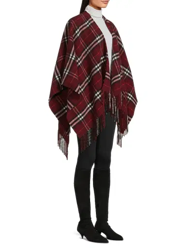 Burberry Women's Charlotte Check Wool-Cashmere Cape - Oxblood | Thumbnail 4