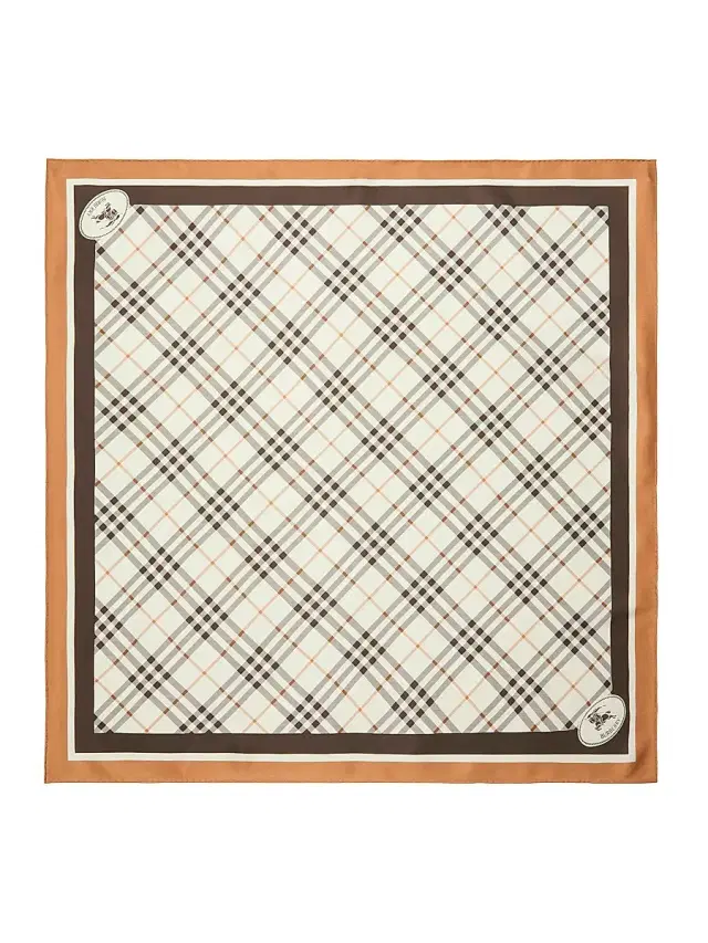 Women's Check Knight Stamp Silk Scarf - Pebble White