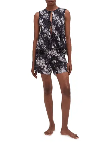 Desmond & Dempsey Women's Flowers Of Time Pleated Cami & Shorts Set - Flowers Of Time Black - Size XL | Thumbnail 2