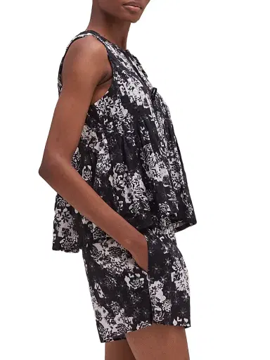 Desmond & Dempsey Women's Flowers Of Time Pleated Cami & Shorts Set - Flowers Of Time Black - Size XL | Thumbnail 3