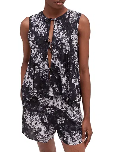 Desmond & Dempsey Women's Flowers Of Time Pleated Cami & Shorts Set - Flowers Of Time Black - Size XL | Thumbnail 5
