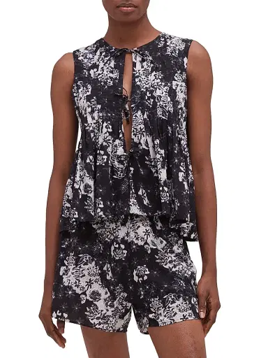 Desmond & Dempsey Women's Flowers Of Time Pleated Cami & Shorts Set - Flowers Of Time Black - Size XL | Thumbnail 1