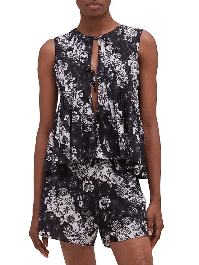 Desmond & Dempsey Women's Flowers Of Time Pleated Cami & Shorts Set - Flowers Of Time Black