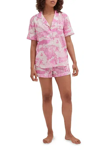 Desmond & Dempsey Women's Loxodonta Toile Short Pajama Set - Loxodonta Pink - Size Large | Thumbnail 2
