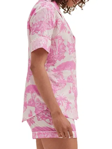 Desmond & Dempsey Women's Loxodonta Toile Short Pajama Set - Loxodonta Pink - Size Large | Thumbnail 3