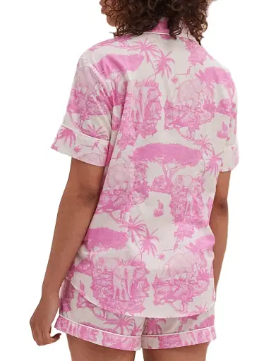 Desmond & Dempsey Women's Loxodonta Toile Short Pajama Set - Loxodonta Pink - Size Large | Thumbnail 4