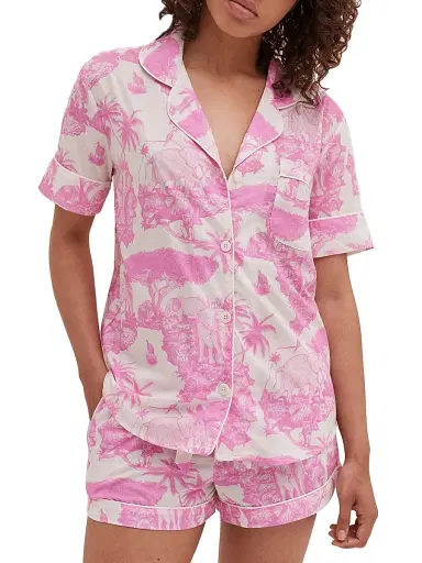 Desmond & Dempsey Women's Loxodonta Toile Short Pajama Set - Loxodonta Pink - Size Large | Thumbnail 5
