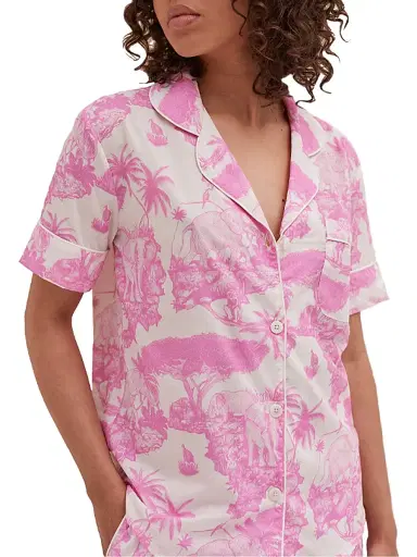 Desmond & Dempsey Women's Loxodonta Toile Short Pajama Set - Loxodonta Pink - Size Large | Thumbnail 6