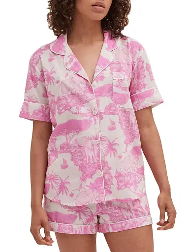 Desmond & Dempsey Women's Loxodonta Toile Short Pajama Set - Loxodonta Pink - Size Large | Thumbnail 1