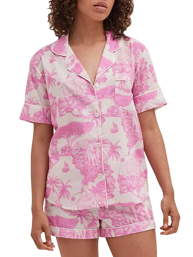 Desmond & Dempsey Women's Loxodonta Toile Short Pajama Set - Loxodonta Pink