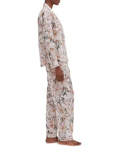 Desmond & Dempsey Women's Lilium Cream Cotton Pajamas | Thumbnail 2
