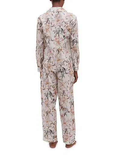 Desmond & Dempsey Women's Lilium Cream Cotton Pajamas | Thumbnail 3