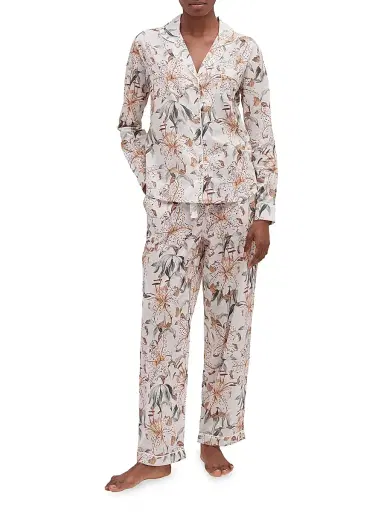 Desmond & Dempsey Women's Lilium Cream Cotton Pajamas | Thumbnail 1