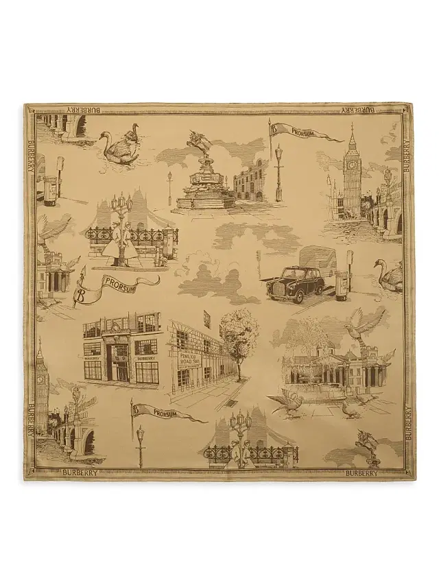 Women's London Landmarks Silk Scarf - Sand