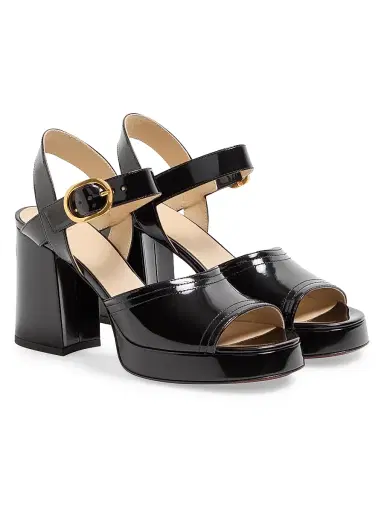 Valentino Garavani Women's Fawcette 100MM Platform Sandals in Polished Calfskin - Black - Size 11.5 | Thumbnail 2