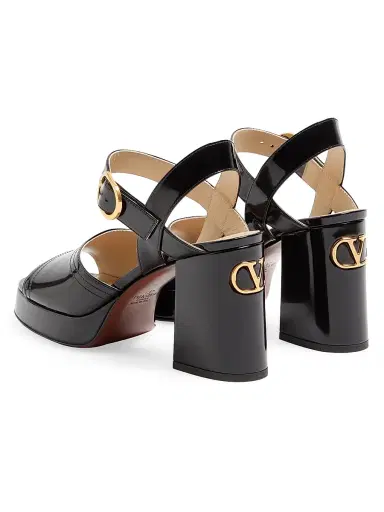 Valentino Garavani Women's Fawcette 100MM Platform Sandals in Polished Calfskin - Black - Size 11.5 | Thumbnail 3