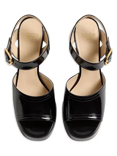 Valentino Garavani Women's Fawcette 100MM Platform Sandals in Polished Calfskin - Black - Size 11.5 | Thumbnail 4