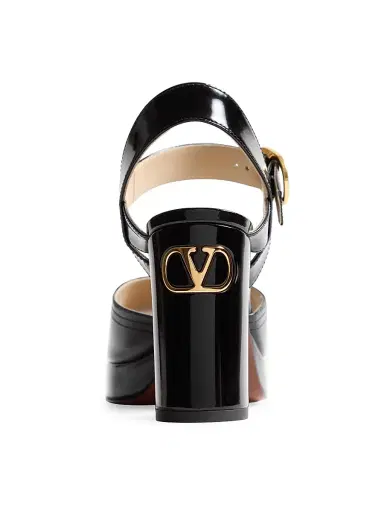 Valentino Garavani Women's Fawcette 100MM Platform Sandals in Polished Calfskin - Black - Size 11.5 | Thumbnail 5