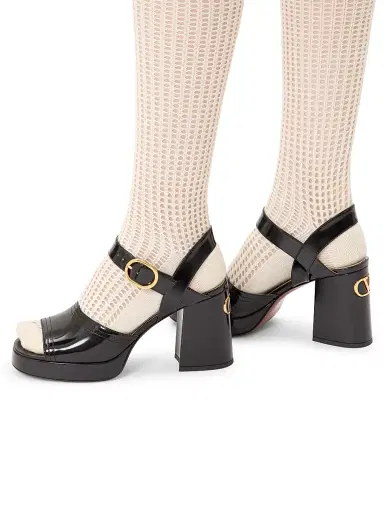Valentino Garavani Women's Fawcette 100MM Platform Sandals in Polished Calfskin - Black - Size 11.5 | Thumbnail 7