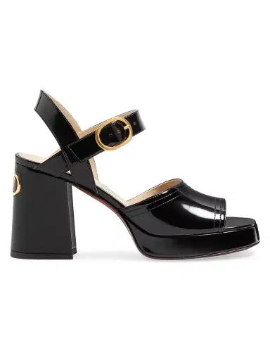 Valentino Garavani Women's Fawcette 100MM Platform Sandals in Polished Calfskin - Black - Size 11.5 | Thumbnail 1