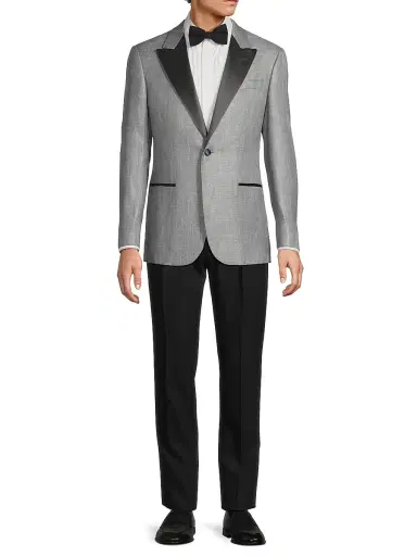 Emporio Armani Men's Satin-Lapel Woven Dinner Jacket - Gray - Size 48 | Thumbnail 2 Emporio Armani Men's Satin-Lapel Woven Dinner Jacket - Gray - Size 48 | Thumbnail 2