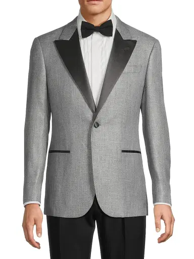 Emporio Armani Men's Satin-Lapel Woven Dinner Jacket - Gray - Size 48 | Thumbnail 3 Emporio Armani Men's Satin-Lapel Woven Dinner Jacket - Gray - Size 48 | Thumbnail 3