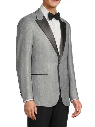 Emporio Armani Men's Satin-Lapel Woven Dinner Jacket - Gray - Size 48 | Thumbnail 4 Emporio Armani Men's Satin-Lapel Woven Dinner Jacket - Gray - Size 48 | Thumbnail 4