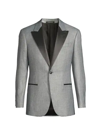 Emporio Armani Men's Satin-Lapel Woven Dinner Jacket - Gray - Size 48 | Thumbnail 1 Emporio Armani Men's Satin-Lapel Woven Dinner Jacket - Gray - Size 48 | Thumbnail 1