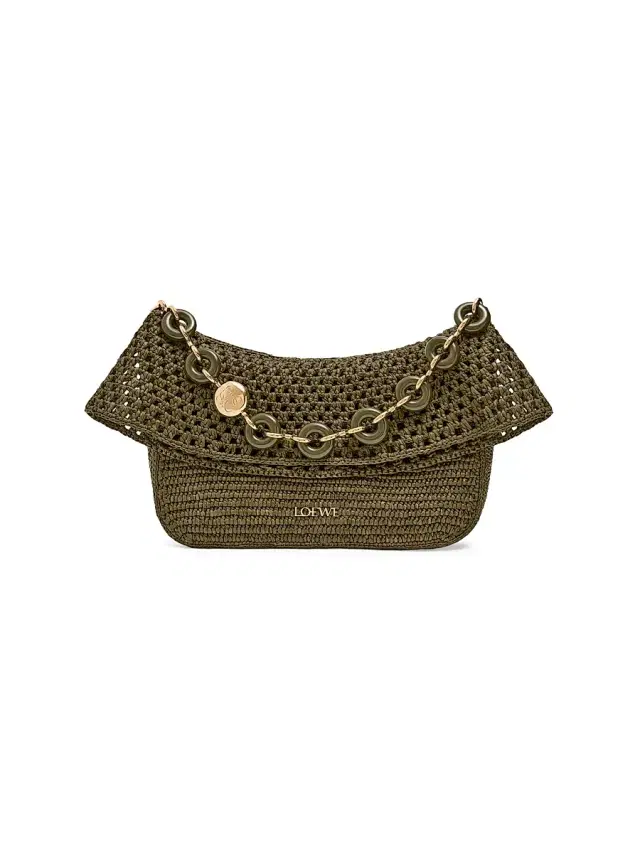 LOEWE Women's  x Paula's Ibiza  Ola Raffia & Leather Shoulder Bag - Dark Khaki Green