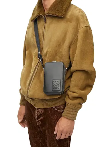 LOEWE Men's Vertical Leather Crossbody Bag - Black | Thumbnail 2