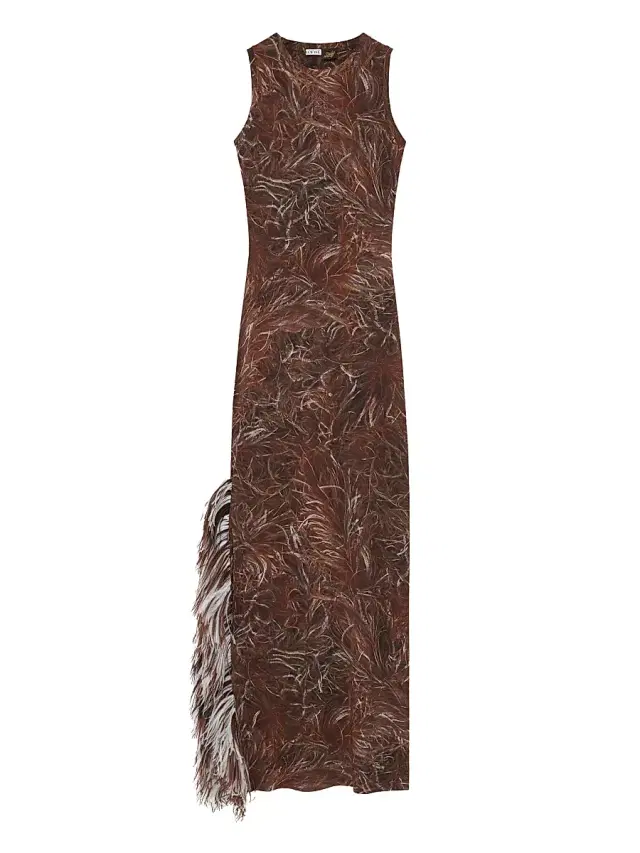 Women's  x Paula's Ibiza Feather Tank Maxi Dress - Brown Multicolor