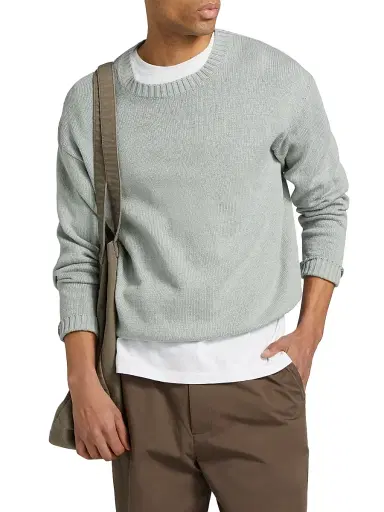 FRAME Men's Cotton-Silk Crewneck Sweater - Grey Blue | Thumbnail 3 FRAME Men's Cotton-Silk Crewneck Sweater - Grey Blue | Thumbnail 3