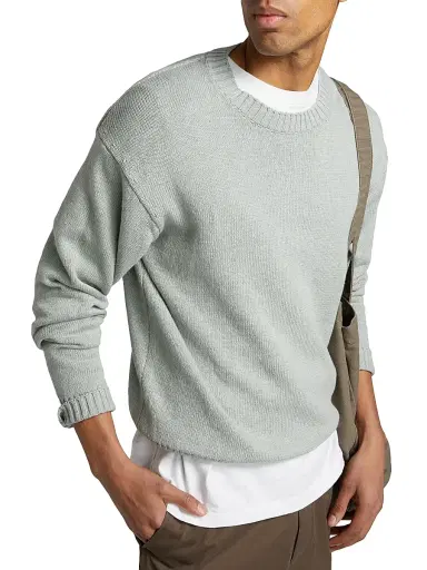 FRAME Men's Cotton-Silk Crewneck Sweater - Grey Blue | Thumbnail 6 FRAME Men's Cotton-Silk Crewneck Sweater - Grey Blue | Thumbnail 6