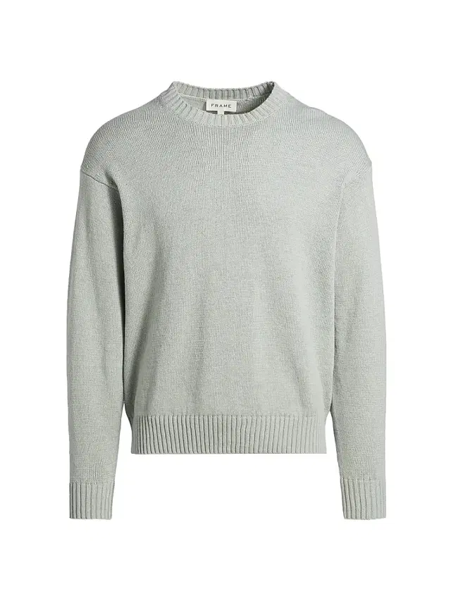 Men's Cotton-Silk Crewneck Sweater - Grey Blue